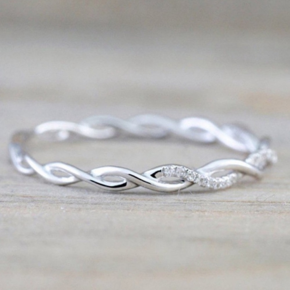 925 STERLING SILVER DIAMOND TWISTED ETERNITY RING - Picture 3 of 3